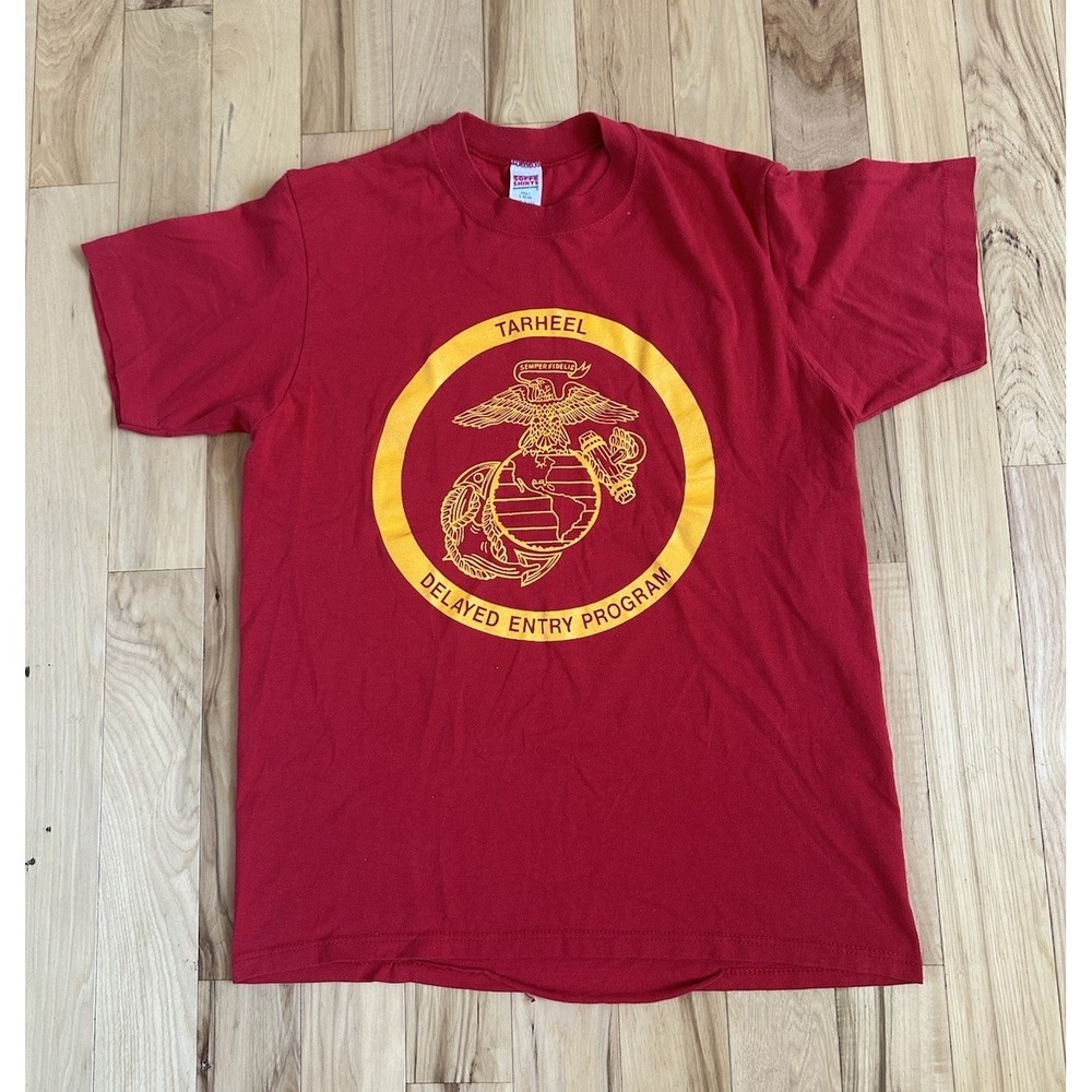 Vintage 80s Soffe USMC T Shirt Red Made in USA Military Single Stitch L Grunge